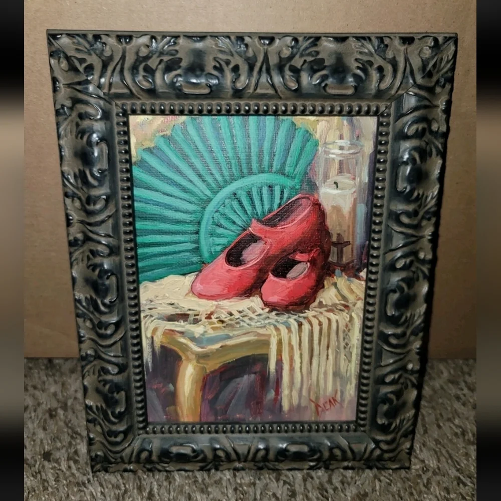 Vintage Oil Paintings Elegant Black Framed Art Set 2 7.5x10in